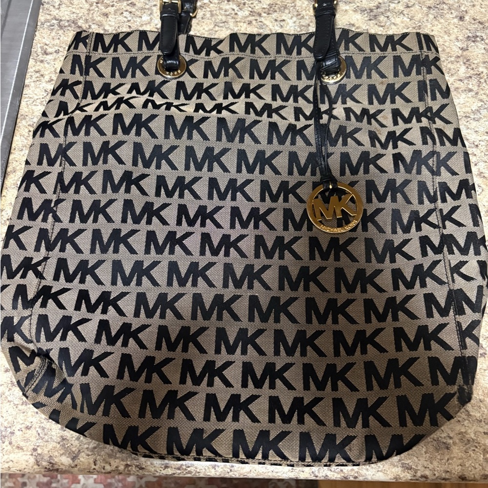 Michael Kors Black and Tan Logo Tote